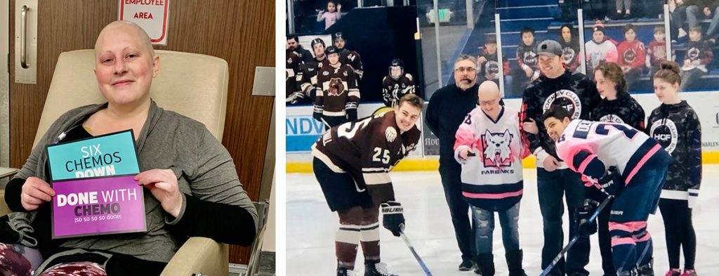 Photos: Jacyn finishing chemo, Jacyn dropping the puck as the guest of honor at a hockey game